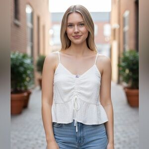 SO White Ruched Tie Front Camisole